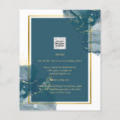 Pauwblauwe Gouden Alcohol INK Chic Trouw Uitnodigi Flyer (Achterkant)