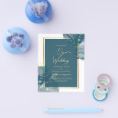 Pauwblauwe Gouden Alcohol INK Chic Trouw Uitnodigi Flyer (Enkel)