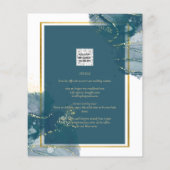 Pauwblauwe Gouden Alcohol INK Chic Trouw Uitnodigi Flyer (Achterkant)