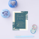 Pauwblauwe Gouden Alcohol INK Chic Trouw Uitnodigi Flyer (Enkel)