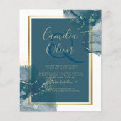 Pauwblauwe Gouden Alcohol INK Chic Trouw Uitnodigi Flyer (Voorkant)