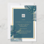 Pauwblauwe Gouden Alcohol INK Chic Trouw Uitnodigi Kaart (Achterkant)