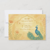 Pauwbloem Indiaas Huwelijk RSVP Kaart (Voorkant)