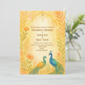 Pauwbloem Indische Hindoe Verloving Ceremonie Kaart (Staand voorkant)