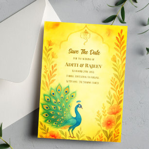 Pauwbloem Indische Trouwkaart "Save the Date" Kaart
