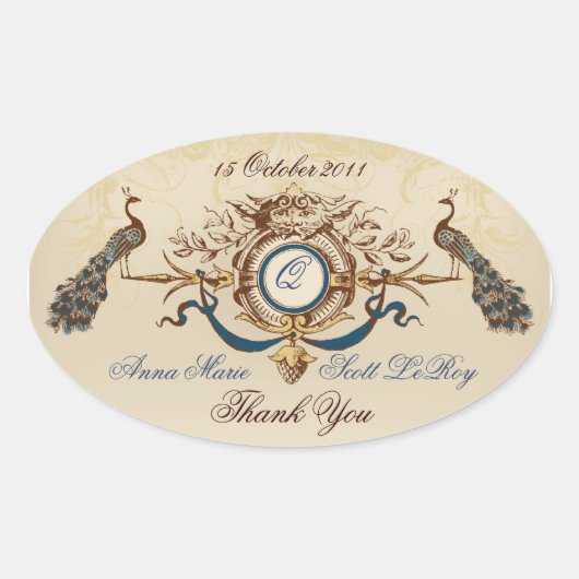 pauwen bruiloft gunst Stickers ovaal (Voorkant)