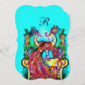 PAUWEN EERST IN DE LIEFDE MONOGRAM Rode Teal Blauw Kaart (Voorkant / Achterkant)