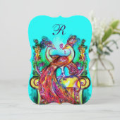 PAUWEN EERST IN DE LIEFDE MONOGRAM Rode Teal Blauw Kaart (Staand voorkant)