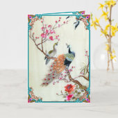 Pauwen en Plum Blossoms Kaart (Gele Bloem)