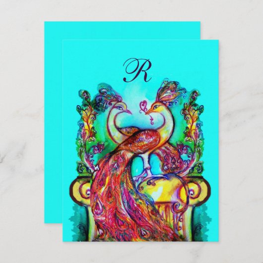 PAUWEN EROPVERD MONOGRAM rood blauw turquoise groe Kaart (Voorkant / Achterkant)