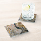 Pauwen Gouden Glitter Liefde Blush Roos  Glazen Onderzetter (Schuin)