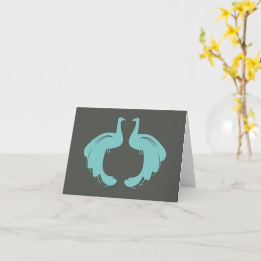 PAUWEN in AQUA Notecard Kaart (Gele Bloem)