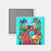 PAUWEN IN DE LIEFDE MONOGRAM rood blauw turquase Magneet (Voorkant / Achterkant)