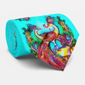 PAUWEN IN DE LIEFDE Rood Blauw Groen Bloemig Stropdas (Opgerold)