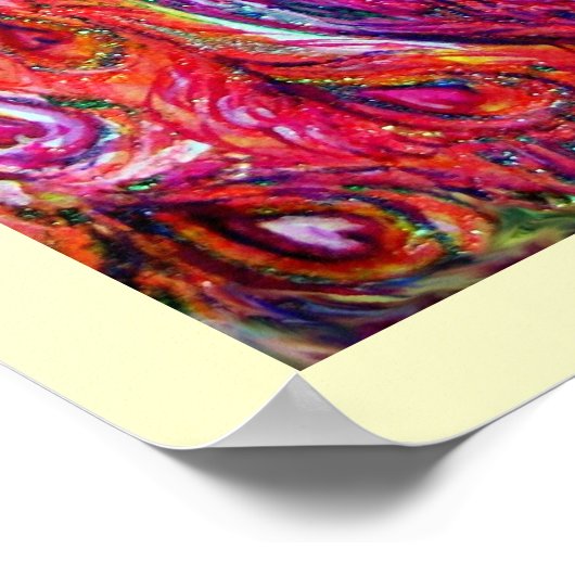 PAUWEN IN DE LIEFDE, Rood Geel Turkoois Blauw Poster (Hoek)