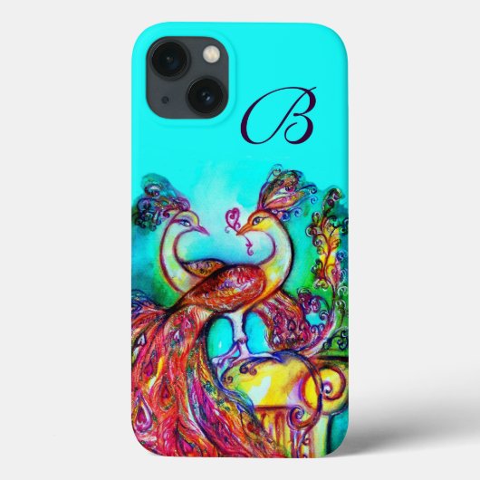 PAUWEN IN LIEFDE MONOGRAAM Turquoise Blauw Case-Mate iPhone Case (Achterkant)