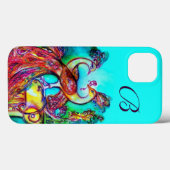 PAUWEN IN LIEFDE MONOGRAAM Turquoise Blauw Case-Mate iPhone Case (Achterkant (horizontaal))