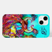 PAUWEN IN LIEFDE MONOGRAAM Turquoise Blauw Case-Mate iPhone Case (Achterkant (horizontaal))