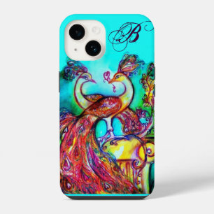 PAUWEN IN LIEFDE MONOGRAAM Turquoise Blauw iPhone 14 Hoesje
