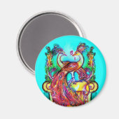 PAUWEN IN LIEFDE  MONOGRAM rood blauw turkoois gro Magneet (Voorkant / Achterkant)