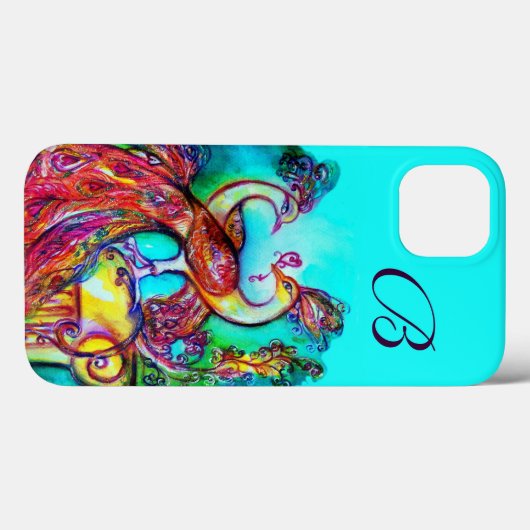 PAUWEN IN LIEFDE MONOGRAM Turquoise Blauw Case-Mate iPhone Case (Achterkant (horizontaal))