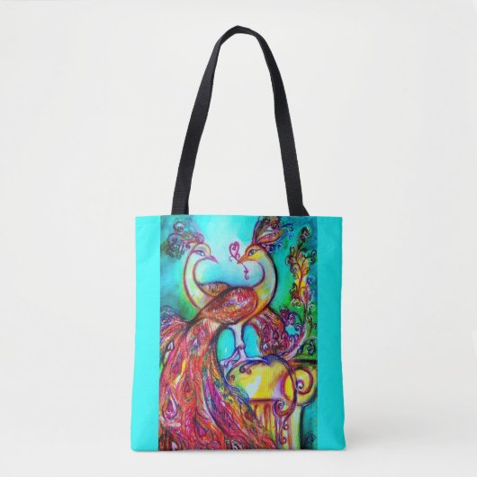 PAUWEN IN LIEFDE rood blauw turquoise groene Tote Tote Bag (Voorkant)