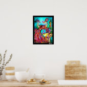 PAUWEN IN LIEFDE, Rood Geel Turquoise Blauw Poster (Keuken)