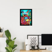 PAUWEN IN LIEFDE, Rood Geel Turquoise Blauw Poster (Thuiskantoor)