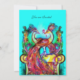 PAUWEN IN LIEFDE Rood Teal Groen Aqua Blauw Bruilo Kaart
