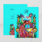 PauwEN IN VERLIEFDE MONOGRAM rood blauw turquoise  Kaart (Voorkant / Achterkant)