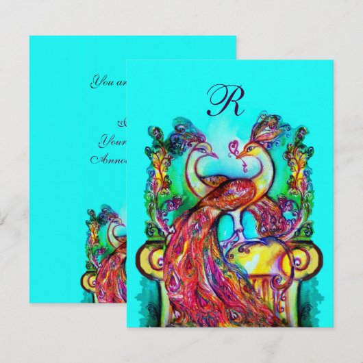 PauwEN IN VERLIEFDE MONOGRAM rood blauw turquoise Kaart (Voorkant / Achterkant)