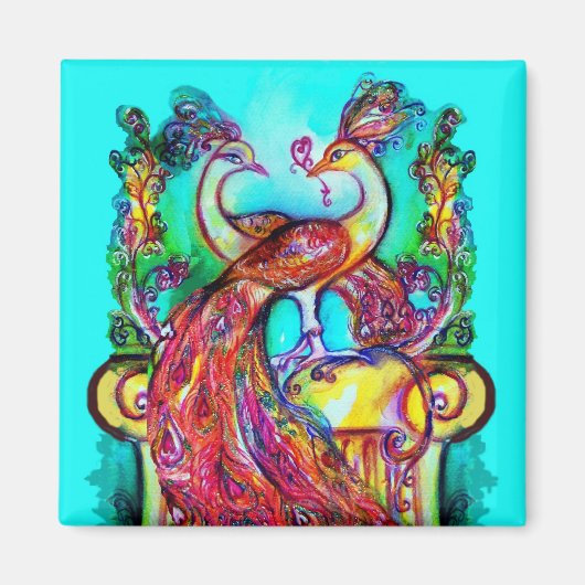 PAUWEN VERLIEF  MONOGRAM rood blauw turkoois groen Magneet (Voorkant)