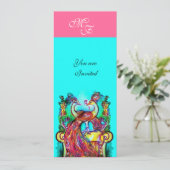 PAUWEN Verliefd  MONOGRAM roze turkoois blauw groe Kaart (Staand voorkant)