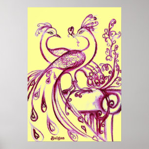 PAUWEN VERLIEFD, Rood Paars en Geel Poster