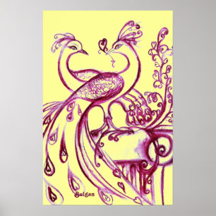 PAUWEN VERLIEFD, Rood Paars en Geel Poster