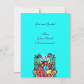 PAUWEN VERLIEFDE MONOGRAM rood blauw turquoise gro Kaart (Achterkant)