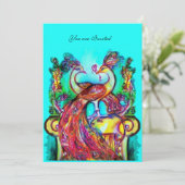 PAUWEN VERLIEFDE Rood Teal Groen Aqua Blauw Bruilo Kaart (Staand voorkant)