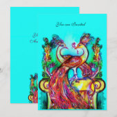 PAUWEN VERLIEFDE Rood Teal Groen Aqua Blauw Trouwe Kaart (Voorkant / Achterkant)