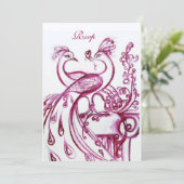 PAUWEN VERLIEFDE RSVP, rood bordeauxroze goud Kaart (Staand voorkant)