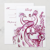 PAUWEN VERLIEFDE RSVP, rood bordeauxroze goud Kaart (Voorkant / Achterkant)