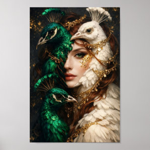 Pauwengodin Portret Fantasie Koningin Poster