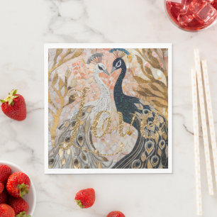Pauwengoud Glitter Liefde Blush Roos  Servet