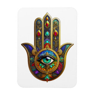 Pauwenkleur Bloemblaadjes Hamsa Groen Derde Oog Magneet