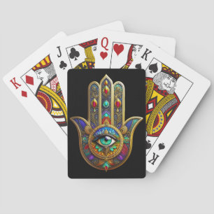 Pauwenkleur Bloemblaadjes Hamsa Groen Derde Oog Pokerkaarten