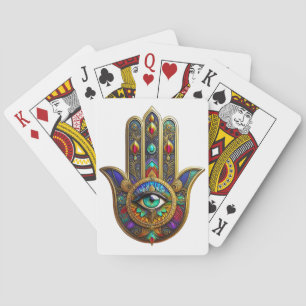 Pauwenkleur Bloemblaadjes Hamsa Groen Derde Oog Pokerkaarten