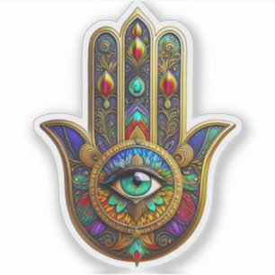 Pauwenkleur Bloemblaadjes Hamsa Groen Derde Oog Sticker
