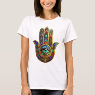 Pauwenkleur Bloemblaadjes Hamsa Groen Derde Oog T-shirt