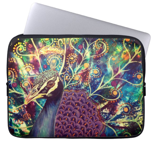 Pauwenkleurenkaleidoscoop kleurrijke boho artistie laptop sleeve (Voorkant)