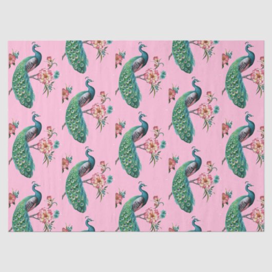 Pauwenserie ontwerp 4 Roze Tissuepapier (Voorkant)