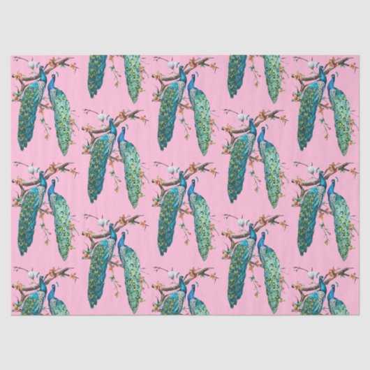 Pauwenserie ontwerp 6 Roze tissuepapier (Voorkant)